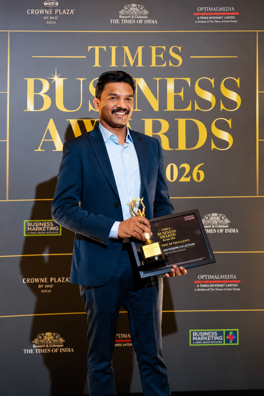 Riyas V. A. receiving recognition at the Times Business Awards 2026